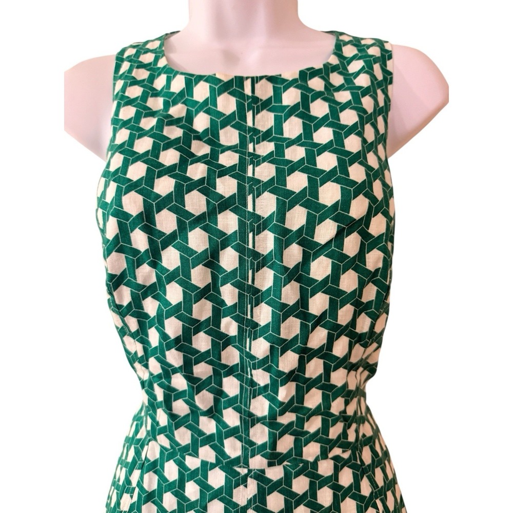 Boden Linen Dress 10 Midi Linen Green Wicker Fit Flare Pockets FIRM - Picture 4 of 10